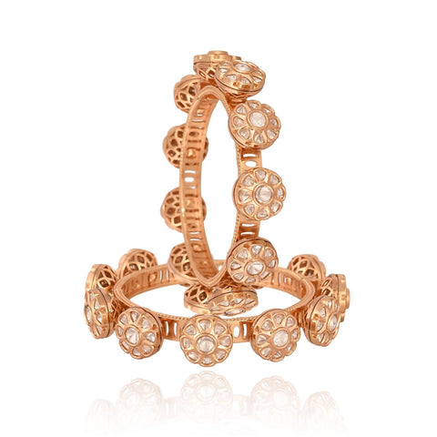 Kundan Diamond CZ Openable Floral Heavy Kada Bangles