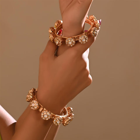 Kundan Diamond CZ Openable Floral Heavy Kada Bangles