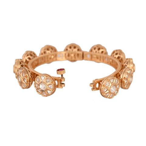 Kundan Diamond CZ Openable Floral Heavy Kada Bangles