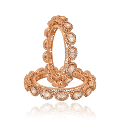 Kundan Diamond CZ Oval Wedding Heavy Kada Bangles