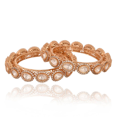 Kundan Diamond CZ Oval Wedding Heavy Kada Bangles