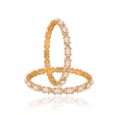 Gold Silver Plated CZ White American Diamond Pearl Wedding Bangle