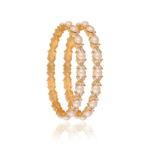 Gold Silver Plated CZ White American Diamond Pearl Wedding Bangle