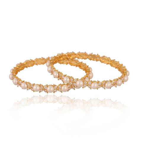 Gold Silver Plated CZ White American Diamond Pearl Wedding Bangle