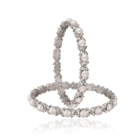 Gold Silver Plated CZ White American Diamond Pearl Wedding Bangle