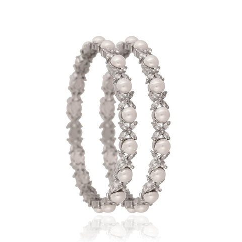 Gold Silver Plated CZ White American Diamond Pearl Wedding Bangle