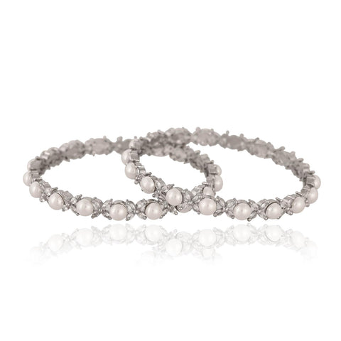 Gold Silver Plated CZ White American Diamond Pearl Wedding Bangle
