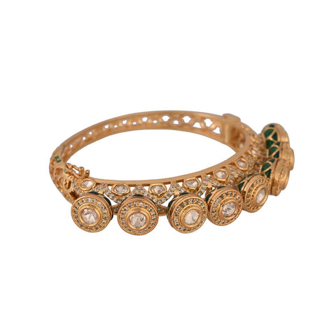 Kundan Diamond CZ Green Red Enamel Round Openable Kada Bracelet