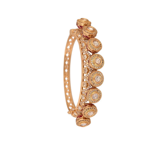 Kundan Diamond CZ Green Red Enamel Round Openable Kada Bracelet