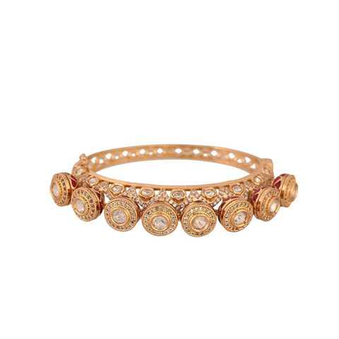 Kundan Diamond CZ Green Red Enamel Round Openable Kada Bracelet