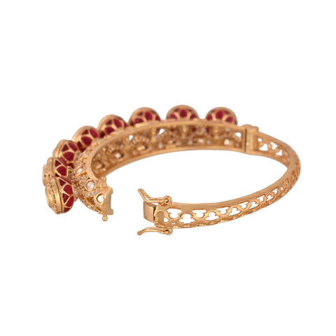 Kundan Diamond CZ Green Red Enamel Round Openable Kada Bracelet
