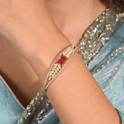 American Diamond CZ Green Red  Round Openable Bracelet