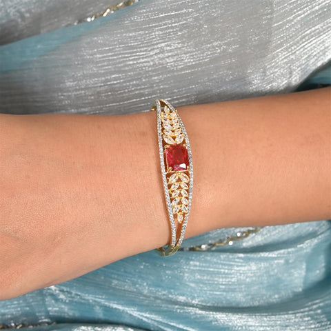 American Diamond CZ Green Red  Round Openable Bracelet
