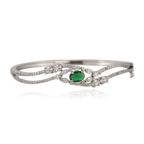 American Diamond CZ Green Red Round Gold Plated Openable Bracelet