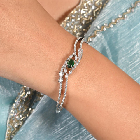 American Diamond CZ Green Red Round Gold Plated Openable Bracelet