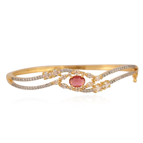 American Diamond CZ Green Red Round Gold Plated Openable Bracelet
