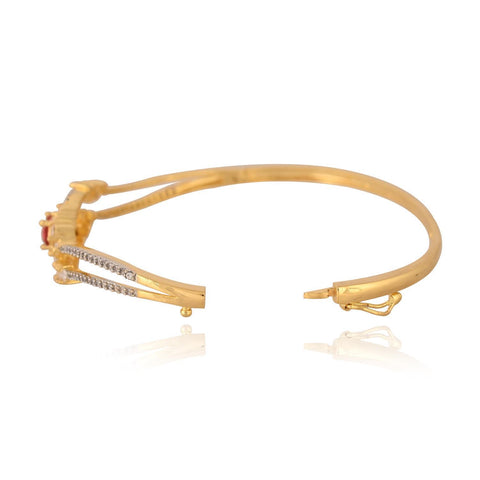 American Diamond CZ Green Red Round Gold Plated Openable Bracelet