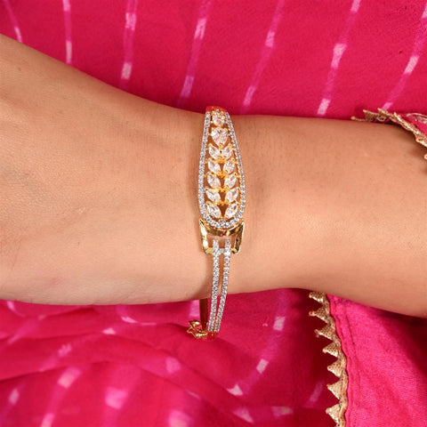 American Diamond CZ White Round Gold Silver Plated Openable Bracelet