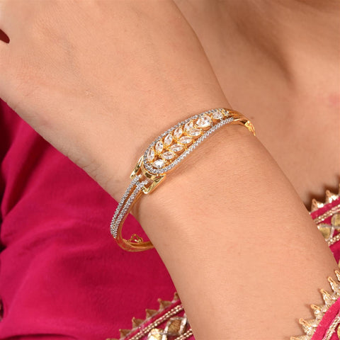 American Diamond CZ White Round Gold Silver Plated Openable Bracelet