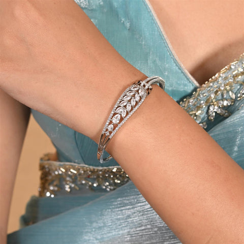 American Diamond CZ White Round Gold Silver Plated Openable Bracelet