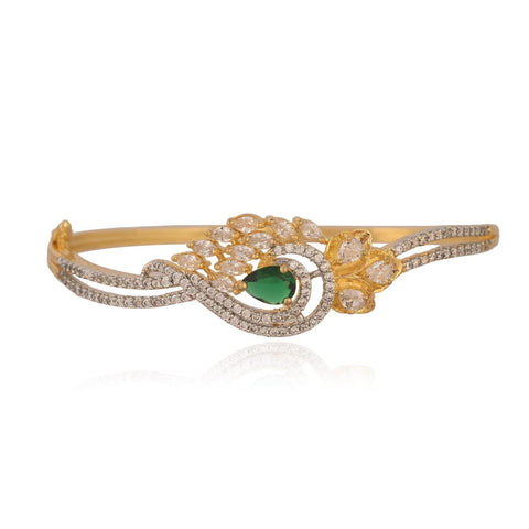 American Diamond CZ Green Round Gold Plated Openable Bracelet