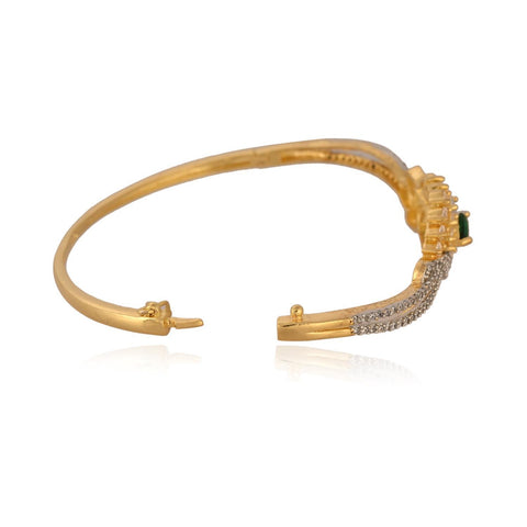 American Diamond CZ Green Round Gold Plated Openable Bracelet