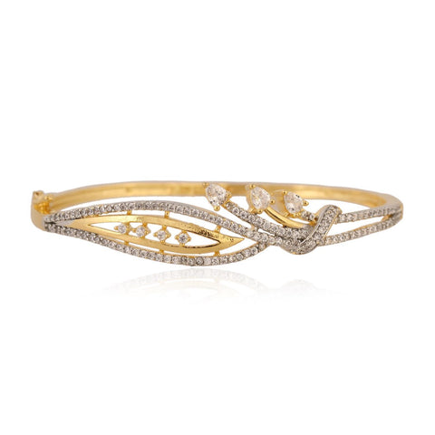 American Diamond CZ White Round Gold Plated Openable Bracelet