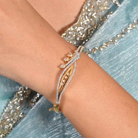 American Diamond CZ White Round Gold Plated Openable Bracelet