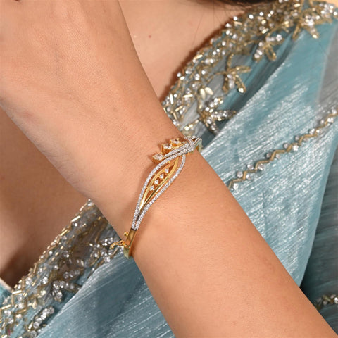 American Diamond CZ White Round Gold Plated Openable Bracelet