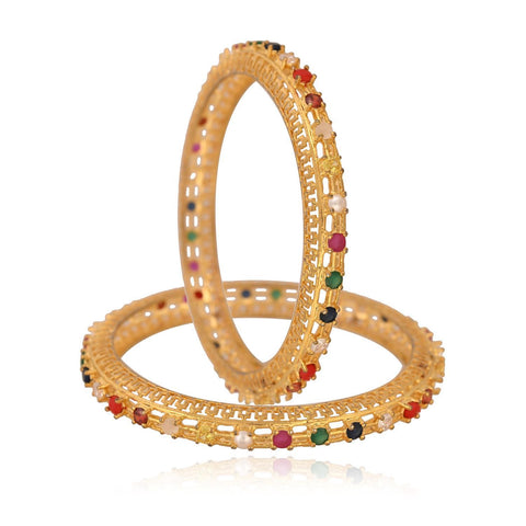 Gold Plated Round CZ Multi American Diamond Sleek Classy Bangle
