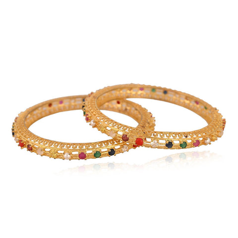 Gold Plated Round CZ Multi American Diamond Sleek Classy Bangle