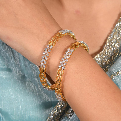 Rose Gold Plated Round CZ White American Diamond AD Bangle