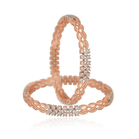 Rose Gold Plated Round CZ White American Diamond AD Bangle