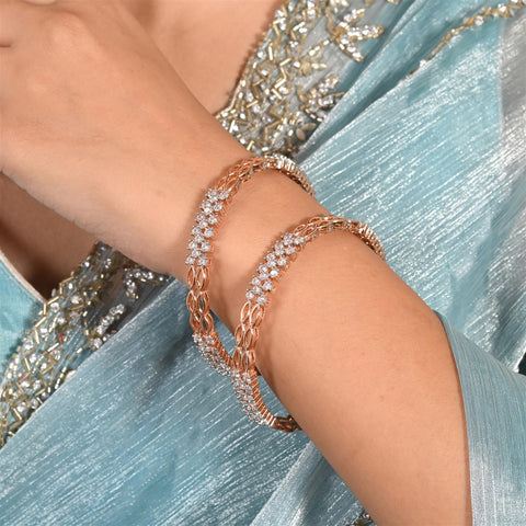 Rose Gold Plated Round CZ White American Diamond AD Bangle