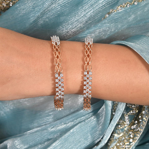 Rose Gold Plated Round CZ White American Diamond AD Bangle