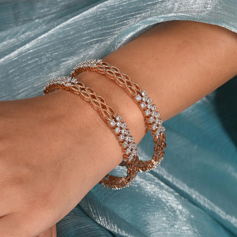 Rose Gold Plated Round CZ White American Diamond AD Bangle