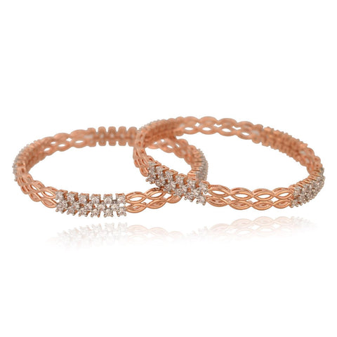 Rose Gold Plated Round CZ White American Diamond AD Bangle