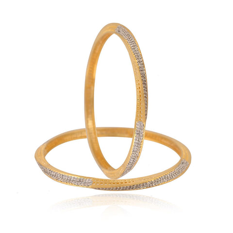 Gold Plated Round CZ White American Diamond AD Sleek Bangle