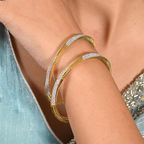 Gold Plated Round CZ White American Diamond AD Sleek Bangle