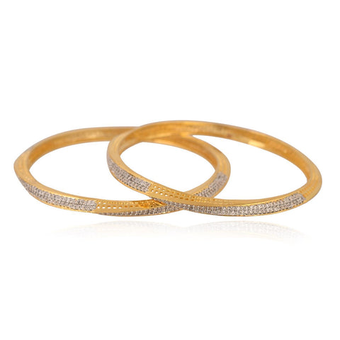 Gold Plated Round CZ White American Diamond AD Sleek Bangle