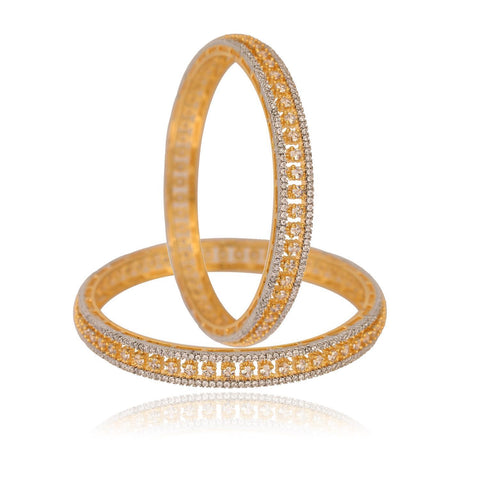 Gold Silver Plated Round CZ White American Diamond AD Sleek Bangle