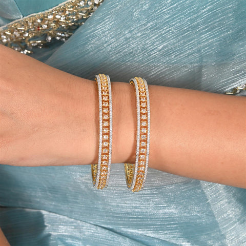 Gold Silver Plated Round CZ White American Diamond AD Sleek Bangle