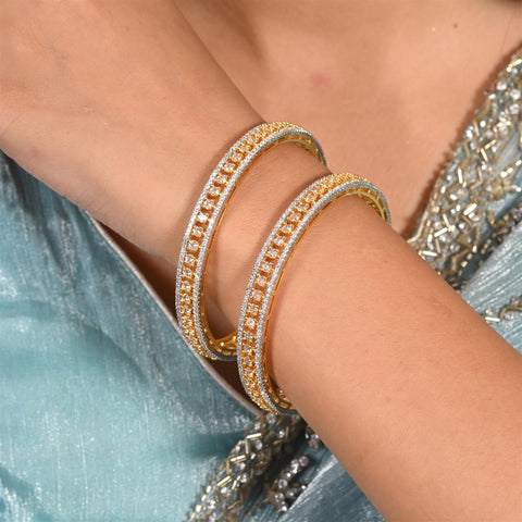 Gold Silver Plated Round CZ White American Diamond AD Sleek Bangle