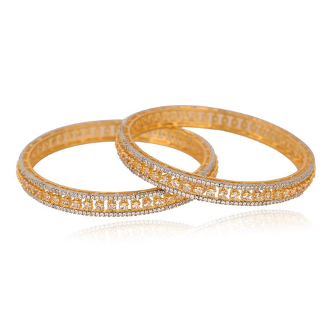 Gold Silver Plated Round CZ White American Diamond AD Sleek Bangle