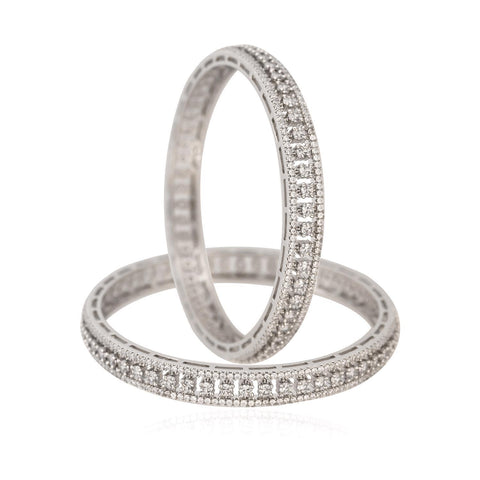 Gold Silver Plated Round CZ White American Diamond AD Sleek Bangle