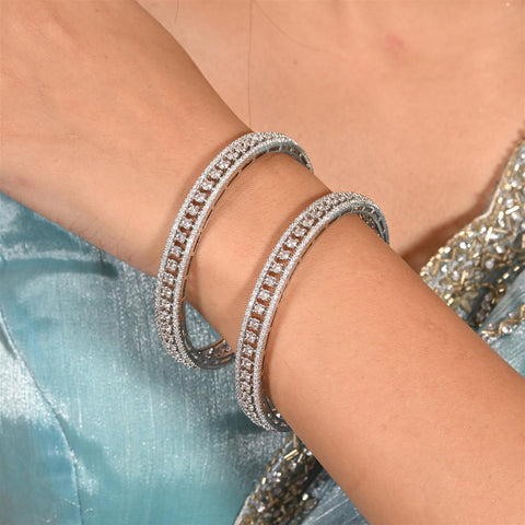 Gold Silver Plated Round CZ White American Diamond AD Sleek Bangle