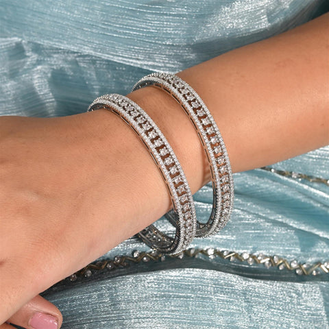 Gold Silver Plated Round CZ White American Diamond AD Sleek Bangle