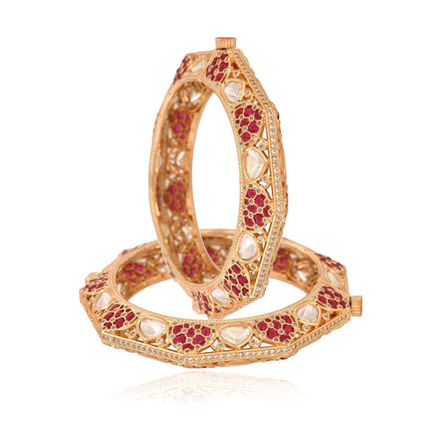Kundan Diamond CZ Gold Finish Red Epoxy Openable Kada Bangles