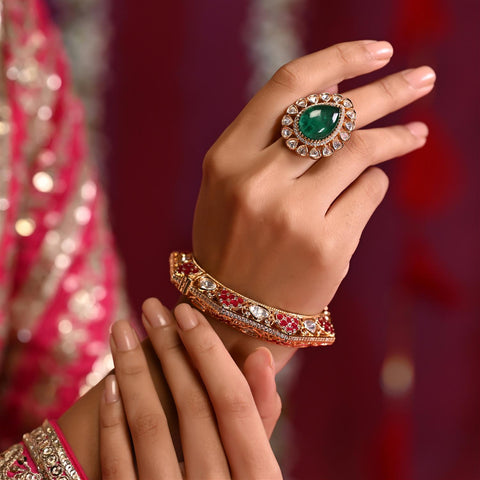 Kundan Diamond CZ Gold Finish Red Epoxy Openable Kada Bangles