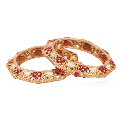 Kundan Diamond CZ Gold Finish Red Epoxy Openable Kada Bangles